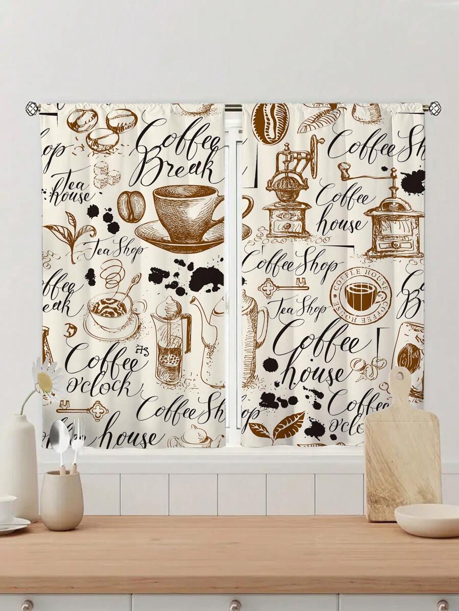 2 Miếng Cà phê Yếu tố Rèm cửa , Không có Hố Rèm , Đến Phòng ngủ Văn phòng Phòng bếp Phòng khách Học tập Nhà  Trang trí - Nhiều màu - Xem 1