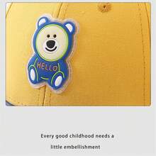 儿童熊平檐棒球帽，幼儿男孩女孩卡通防晒帽 - 米色 - 查看 8