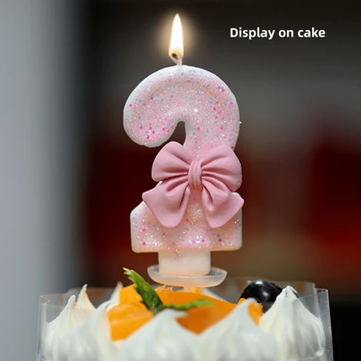 1PC 数字蜡烛公主女孩最爱粉色蝴蝶结生日蛋糕派对装饰蜡烛生日蜡烛