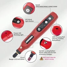 Wireless Rotary Tool, 3.7v Lithium Ion Electric Diy Mini Grinder Kit With Front Led Work Light, 5 Speeds, 40pcs Accessories, Usb Rechargeable Multi-Functional Tool, Great For Nail Polishing & Light Work - Red - View 3