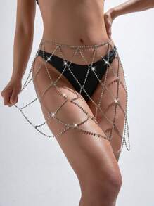 1件装新款欧美风格跨境时尚水钻合金个性腰链 - 銀色 - 查看 1