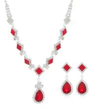 1套時尚高端珠寶紅色方形頸鍊和耳環套裝,優雅的新娘婚禮配飾 - 彩色 - 查看 5