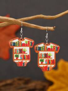1 par de pendientes creativos de libros de madera con diseño de papelería, joyería para el Día del Maestro