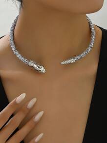 Fashionable And Personalized New Rhinestone-Studded Short Snake-Shaped Collarbone Chain - Silver - View 1