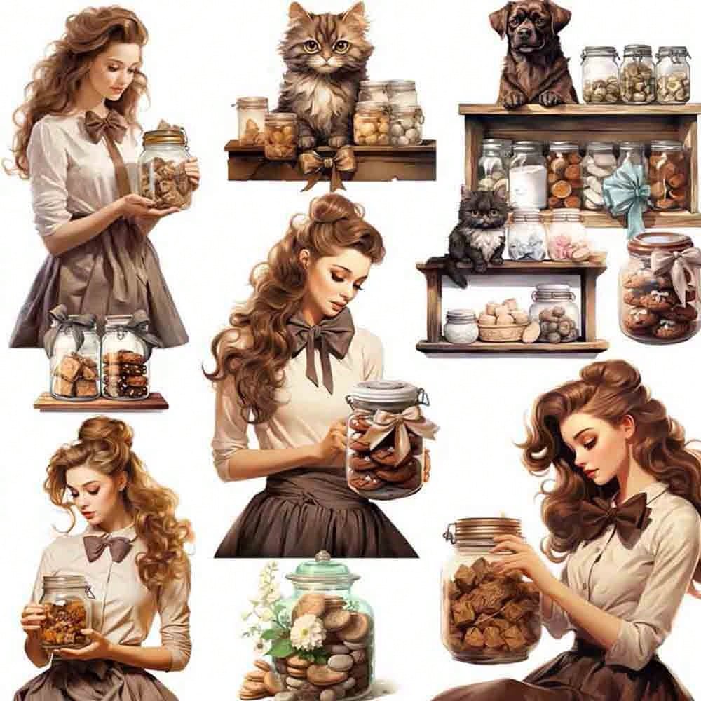 骨董歐洲貴族女孩日記貼紙,創意閱讀女孩,巧克力餅乾,美麗的女孩,diy裝飾,剪貼簿貼紙,日誌貼紙,相冊雜誌貼紙,文具,diy手工剪貼工具套件配件 - 藍色 - 查看 1