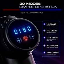 按摩槍深層組織電動肌肉按摩器，具有30個可調節的速度，高清觸摸屏，2500mAh鋰離子電池，高強度專業筋膜槍手持按摩，無線便攜筋膜槍，6個按摩頭，包括收納袋 - 黑色 - 查看 6