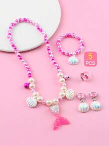 Juego De 5 Collares De Cuentas Coloridas Y Lindas Para Niños, Con Colgante De Cola De Pez Y Concha - Multicolor - Ver 8