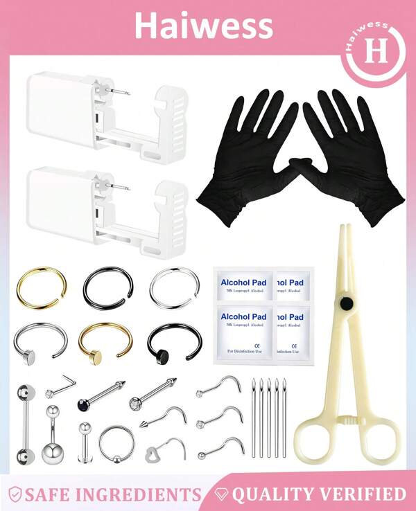 Belly Button Piercing Kit And 2 Pack Self Nose Piercing Kit With 10pcs