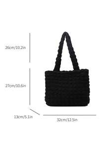 1入組女孩實色氣泡尼龍手提袋,簡單開放式肩背袋,適用於日常使用 - 黑色 - 查看 2
