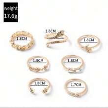 7入組青少年鋅合金創意蛇形設計戒指,嵌有石頭,時尚的生日禮物選擇 - 金黃色 - 查看 2