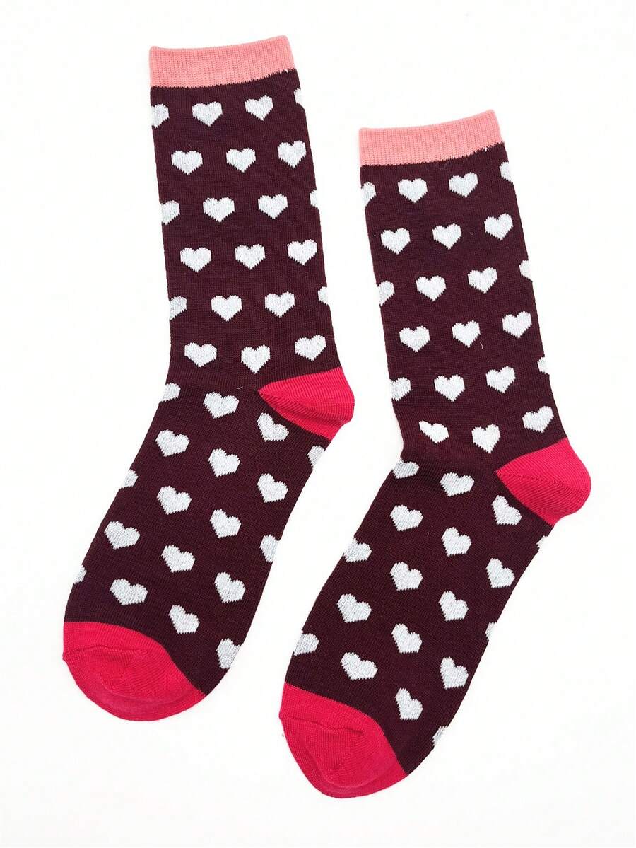 1 雙女式愛心花朵設計透氣舒適中筒襪,四季皆宜 - 彩色 - 查看 1