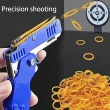 1pc Foldable Zinc Alloy Rubber Band Gun Model Keychain Shootout Gun With 60 Rubber Bands - Black - View 4