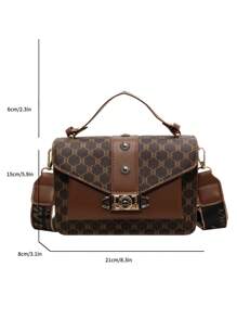 Bolso Cruzado Con Patrón De Cuadros Con Regalo Para Mujer, Elegante Y Moderno Doble Bolso De Pu Con Asa Y Cierre De Torsión, Perfecto Para Uso Diario Y Viajar - Marrón - Ver 8