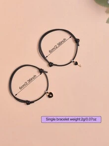 2入組可調節花式編織星星手鍊,禮物、友情禮物、學生手環、紀念禮物 - 黑色 - 查看 2