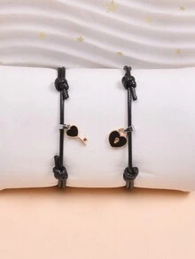 2入組可調節花式編織星星手鍊,禮物、友情禮物、學生手環、紀念禮物 - 黑色 - 查看 5