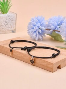 2入組可調節花式編織星星手鍊,禮物、友情禮物、學生手環、紀念禮物 - 黑色 - 查看 1