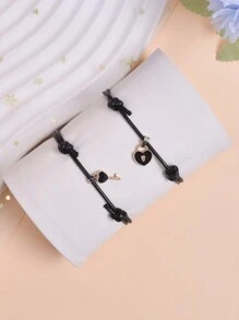 2入組可調節花式編織星星手鍊,禮物、友情禮物、學生手環、紀念禮物 - 黑色 - 查看 6