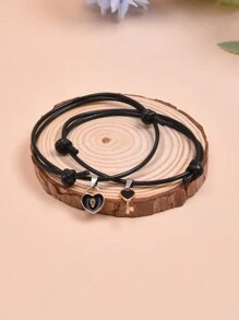 2入組可調節花式編織星星手鍊,禮物、友情禮物、學生手環、紀念禮物 - 黑色 - 查看 3