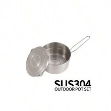 1.5升不鏽鋼戶外露營午餐盒鍋bbq便攜式登山鍋折疊手柄野餐蒸煮鍋具 - 銀色 - 查看 1
