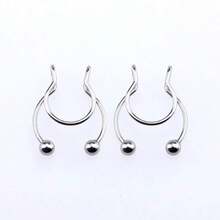 1入組不鏽鋼鹿角造型假鼻環,身體穿孔c字形鼻環 - 黑色 - 查看 6