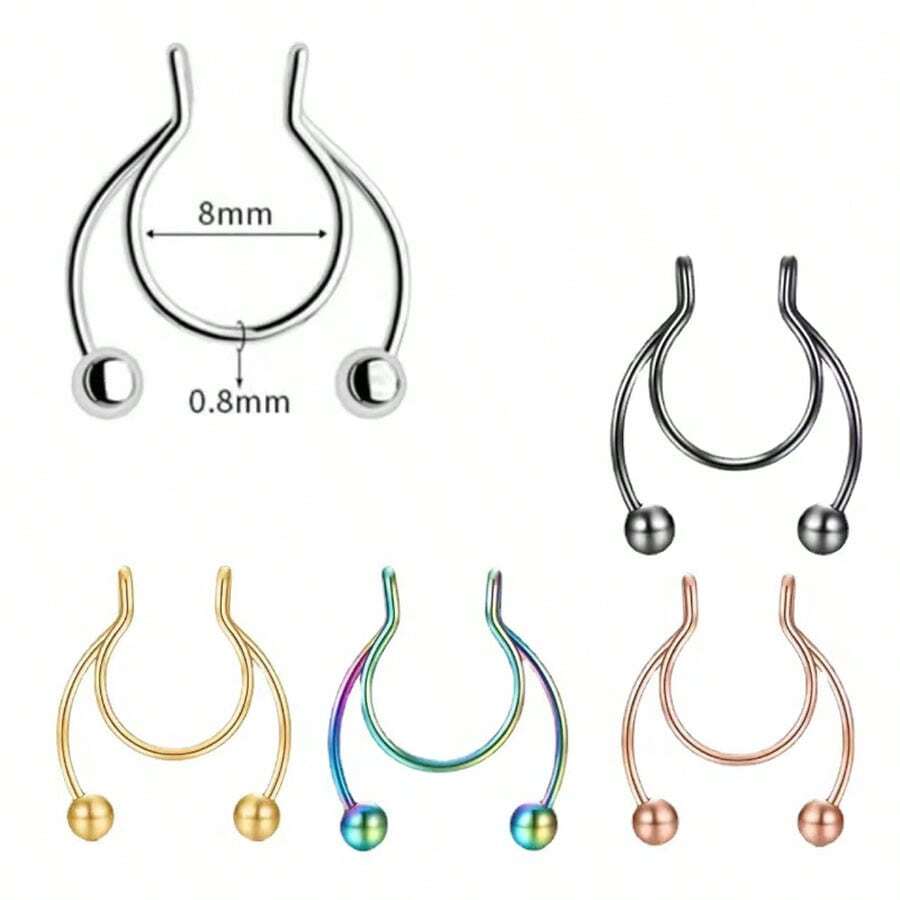 1入組不鏽鋼鹿角造型假鼻環,身體穿孔c字形鼻環 - 黑色 - 查看 1
