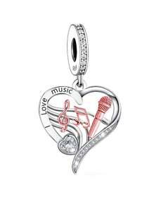 1pc 925 Sterling Silver Heart Shape I Love Music Two Tone Rose Gold Pendant Bead For Commemoration Unisex Gift - Q2569 - View 1