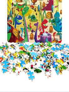 厚紙板拼圖104塊卡通恐龍形拼圖遊戲,腦筋急轉彎玩具,絕佳禮物 - 藍色 - 查看 5