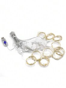 1pc Usb Powered Colorful Ice Strip Lights With Copper Wire, Remote Control, Hooks For Holiday, Wedding, Bedroom And Curtain Decoration - Yellow - View 5