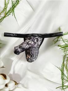 DomiGe Men's Sexy Elephant Print Dual-Pouch Thong Underwear