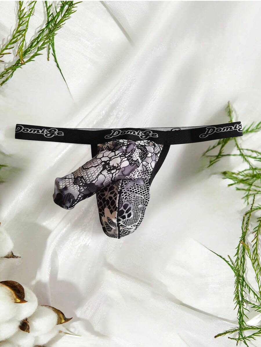 DomiGe Men's Sexy Elephant Print Dual-Pouch Thong Underwear