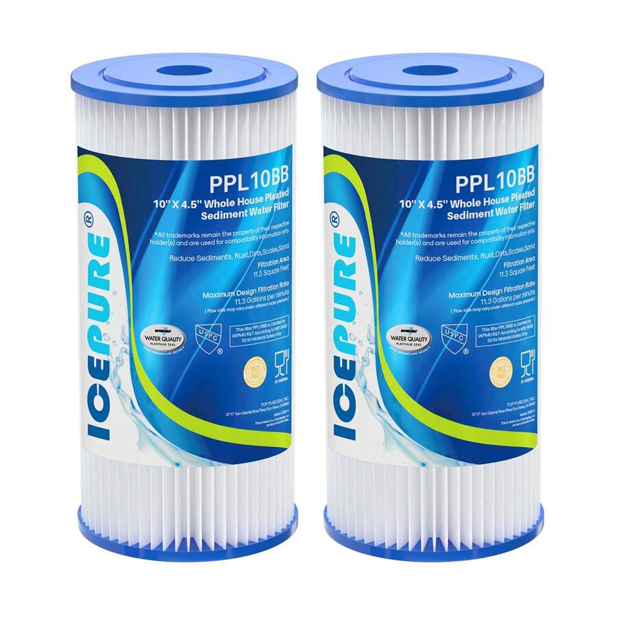 10" X 4.5" Whole House Pleated Water Filter Replacement For GE FXHSC, Culligan R50-BBSA, Pentek R50-BB, WFHDC3001, W50PEHD, GXWH40L, GXWH35F, For Well Water, Pack Of 2 - White - View 1