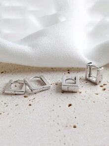 1pair Simple Square Shaped S925 Silver Earrings For Ladies' Daily Wear Or As Gift To Couple, Friends, Elderly Relatives Etc. - Silver - View 4