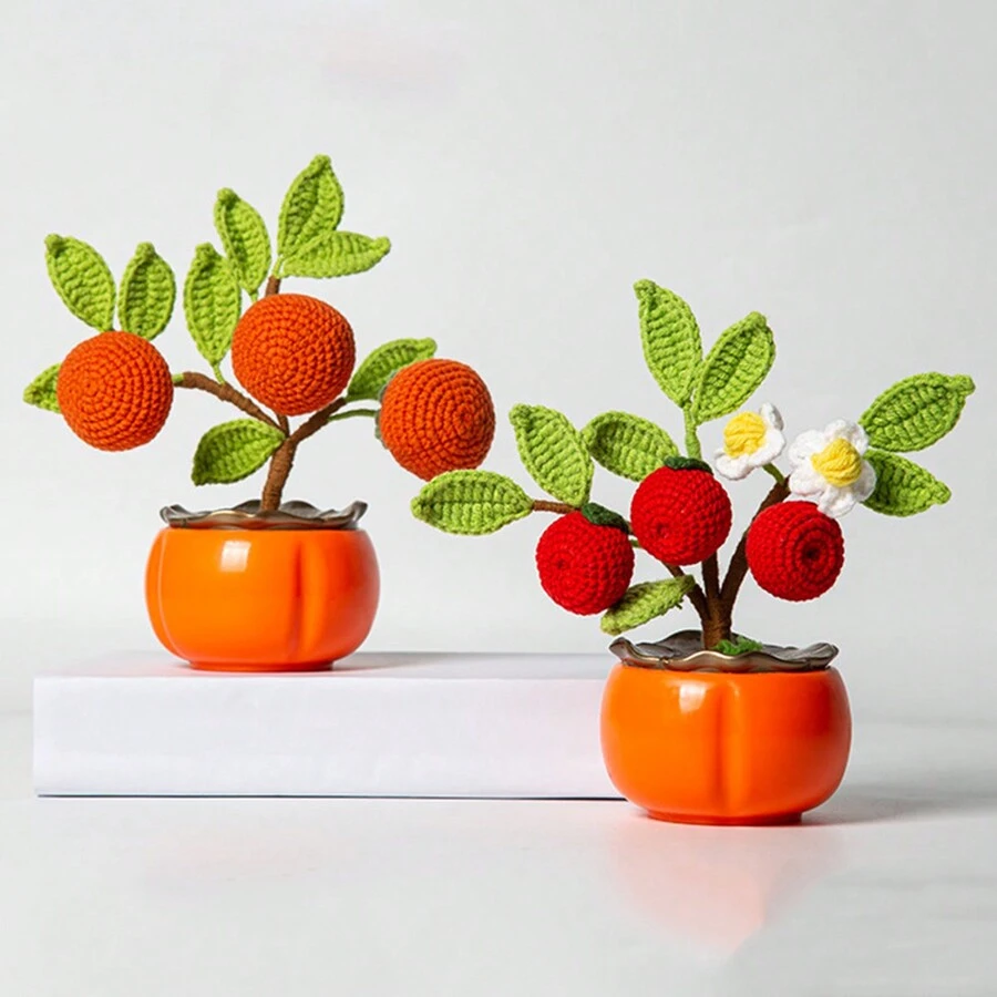 1 件新年節日裝飾福袋形狀塑膠花瓶帶扁平富貴水果設計婚禮裝飾 - 橘色 - 查看 1