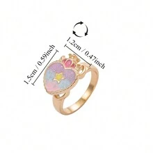 1個可愛的馬卡龍色彩液體油畫平滑漸變的王冠和心形陀螺指環,生日禮物,日常佩戴 - 金黃色 - 查看 2