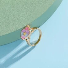 1個可愛的馬卡龍色彩液體油畫平滑漸變的王冠和心形陀螺指環,生日禮物,日常佩戴 - 金黃色 - 查看 3