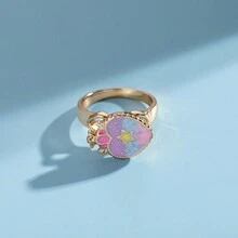 1個可愛的馬卡龍色彩液體油畫平滑漸變的王冠和心形陀螺指環,生日禮物,日常佩戴 - 金黃色 - 查看 1