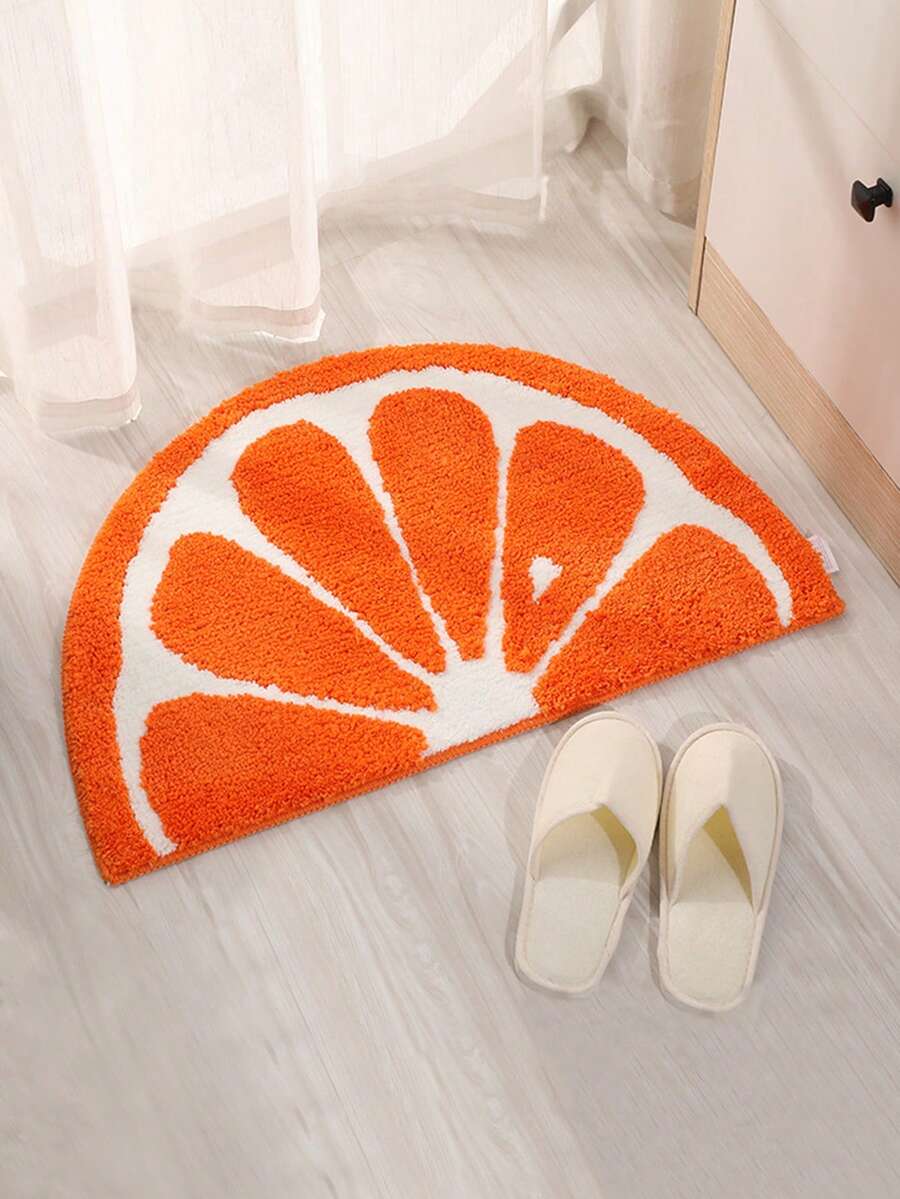 1入組桔子水果圖案地毯。柔軟、舒適、可洗毛長防滑吸水墊,適用於浴室、臥室、客廳、廚房、門口 - 橘色 - 查看 1
