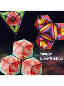 Cubo Mágico Tridimensional Antiestresse, Brinquedo Geométrico com Infinitas Possibilidades de Mudança Magnética, Aliviador de Tensão, Brinquedos Fidget Magnéticos, Maleáveis, Quebra-cabeças, Quebra-cabeças para Adultos, Quebra-cabeças - Multicolorido - Visão 9
