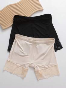 2pcs Women's Lace Three Quarter Pants Shorts Underwear - Multicolor - View 3