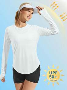 ED3SIZE Women's Raglan Long Sleeve Workout T-Shirt With Thumb Hole - White - View 6
