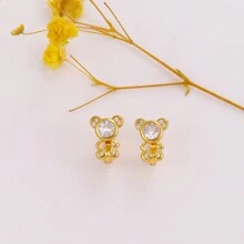 一对简约百搭趣味可爱方晶锆石铜镀18K金耳环适合日常装饰 - 彩色 - 查看 7