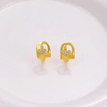 一对简约百搭趣味可爱方晶锆石铜镀18K金耳环适合日常装饰 - 彩色 - 查看 4