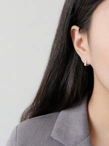 1pair Simple Square Shaped S925 Silver Earrings For Ladies' Daily Wear Or As Gift To Couple, Friends, Elderly Relatives Etc. - Silver - View 6