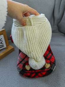 1pc Pet Clothes For Dogs And Cats, Winter Warm Fleece Hoodie With Chenille Grids - Multicolor - View 9