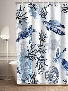 1pc Creative Ocean Elements Print, Simple & Stylish Style Bathroom Decor Shower Curtain, Waterproof - Multicolor - View 4