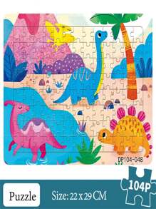 卡通恐龍形狀104塊拼圖,兒童教育休閒解壓玩具禮物,厚紙板製作 - 寶藍色 - 查看 2