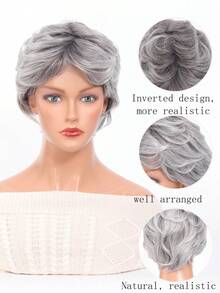 Synthetic Ombre Gray Short Curly Pixie Cut Layered Synthetic Wig With Bangs Heat Resistant Wig Beginners Friendly For Women 10inch - Multicolor - View 5