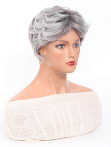 Synthetic Ombre Gray Short Curly Pixie Cut Layered Synthetic Wig With Bangs Heat Resistant Wig Beginners Friendly For Women 10inch - Multicolor - View 4