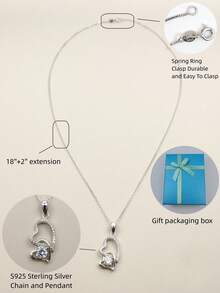 1個925純銀心形項鍊,適合女友、妻子、母親、情人節禮物,適合女士日常佩戴（附禮品盒） - 銀色 - 查看 3