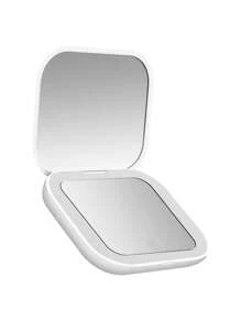 緊湊小巧的迷你禮品梳妝台折疊式led燈手持式口袋化妝鏡2倍放大 - 白色 - 查看 2